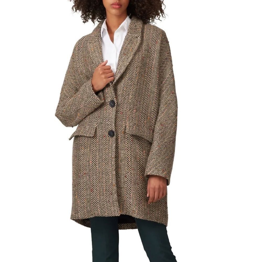 ASTR The Label Keller Coat Women S Herringbone Tan Black Wool Blend Preppy